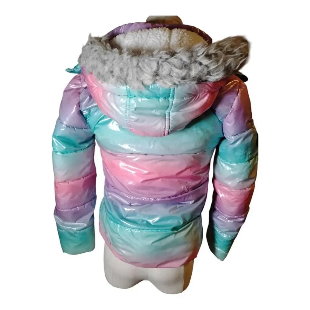 Girls Justice Pastel Rainbow Metallic Parka Jacket Size Small 7/8